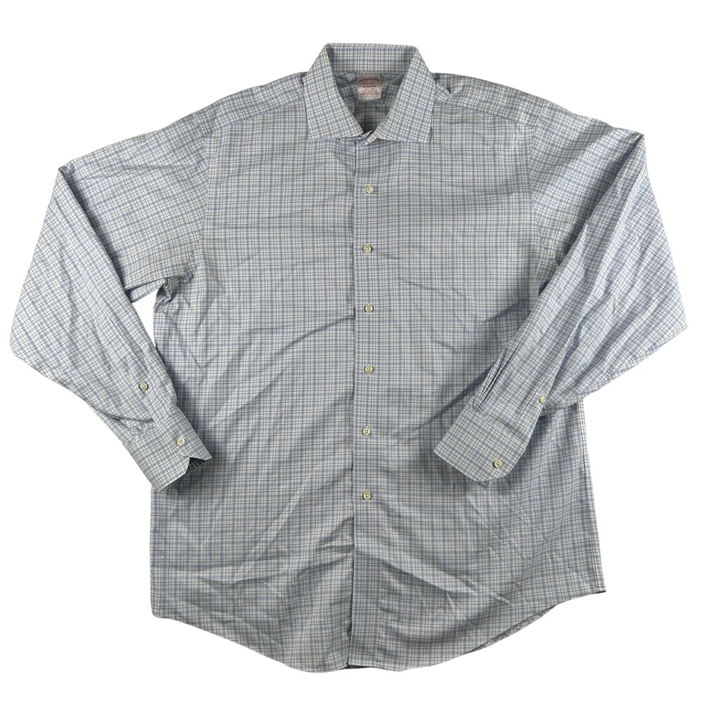 Brooks Brothers Dress Shirt Mens 16 36/37 Blue Check Madison Classic Non Iron